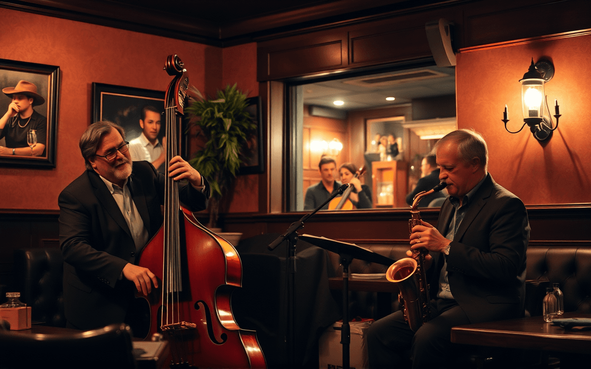 Musicians playing in a warm restaurant dining room